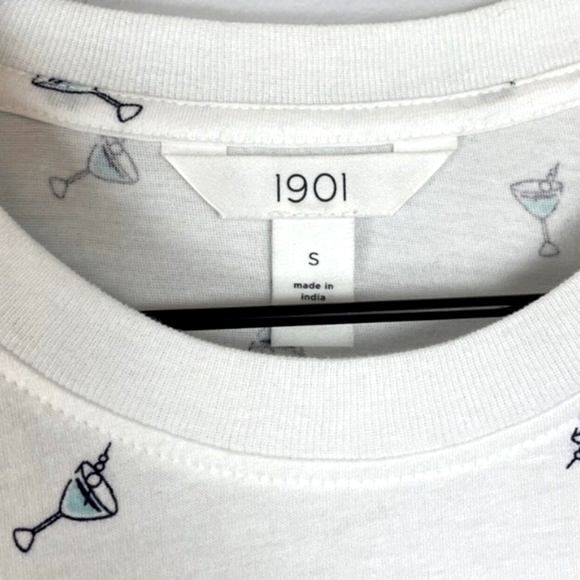 🆕 1901 White Martini 🍸 Print T-Shirt. Cotton & Modal Fabric. - Picture 3 of 8
